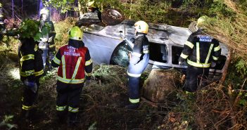 Über Verkehrsinsel in den Wald gerast