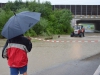 Autobahnabfahrt überflutet