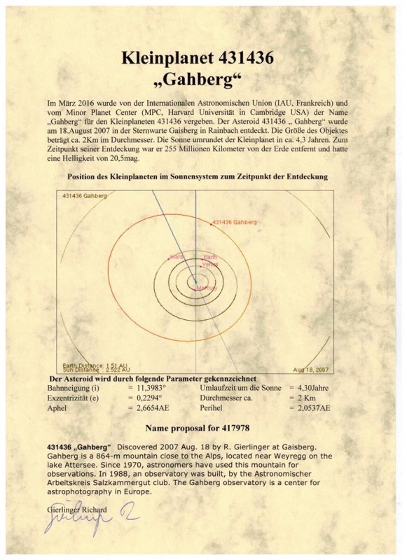 Kleinplanet 431436 Gahberg