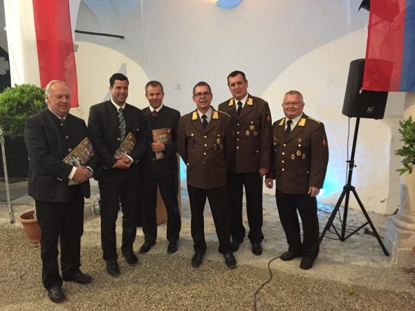 Zweiter Landtagspräsident Adalbert Cramer, Bgm. Mag. Stefan Krapf, LAbg. Bgm. Rudolf Raffelsberger, Kommandant ABI Gerald Kahrer, OBR Stefan Schiendorfer (Bezirksfeuerwehrkommandant)