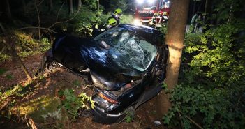 Pick-up kracht in Waldstück in Scharnstein frontal gegen Baum