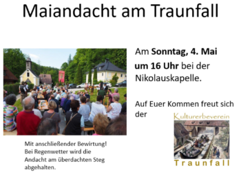 Maiandacht am Traunfall am So. 4.5.25 um 16 Uhr