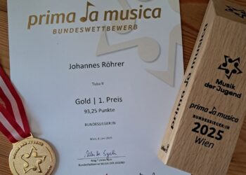 Musiktalent Johannes Röhrer vom Musikverein Neukirchen bei Altmünster wurde mit seiner Tuba beim Prima la musica Bewerb Bundessieger