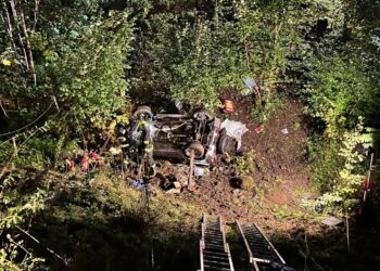 Fahrzeug stürzt in Bachbett – Lenker eingeschlossen