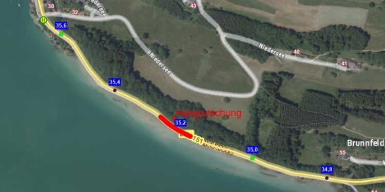 B151 Atterseestraße: Totalsperre aufgrund akuter Hanginstabilität bei Innerschwand am Mondsee
