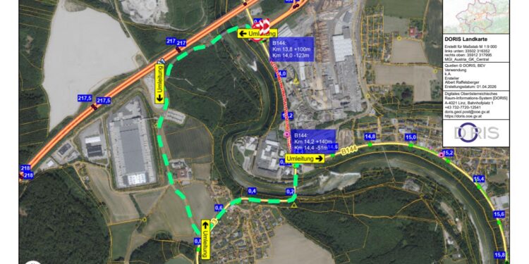 B144: Sanierung am Steyrermühler Berg sorgt für Umleitungen