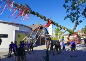 Ein HOCH DEM ERSTEN MAI – der Maibaum in Gschwandt steht!