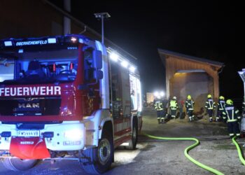 Drei Feuerwehren bei Brand eines Hackschnitzelbunkers in Schörfling